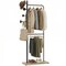 Metal Clothes Rack Freestanding 2 Rods Wooden Shelf and Hooks Natural/Black